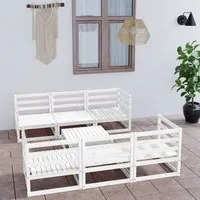 Set Divani da Giardino 7 pz Bianco in Legno Massello di Pino 3075335