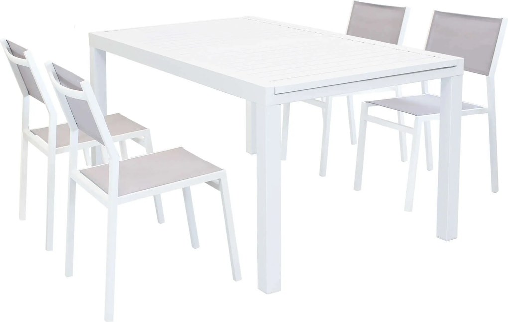 DEXTER - set tavolo in alluminio cm 160/240 x 90 x 75 h con 4 sedie Aulus