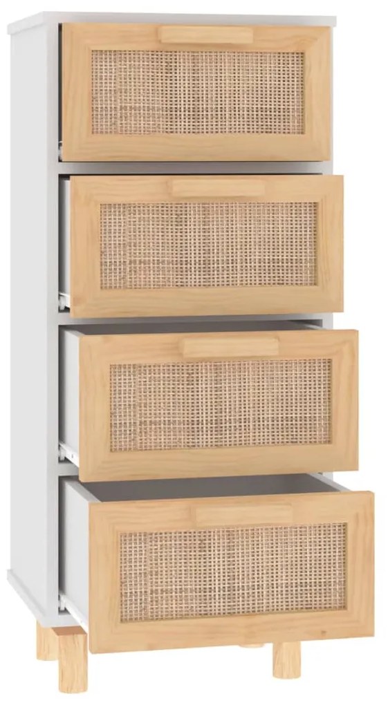 Credenza bianca 40x30x90cm legno massello pino rattan naturale