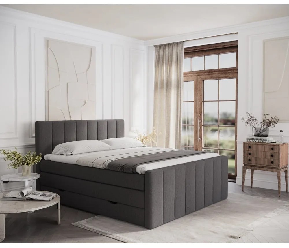 Letto boxspring grigio con contenitore 180x200 cm Ruby - Maison de Rêve