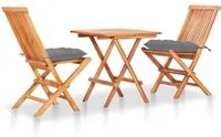 Set da Bistrot 3 pz con Cuscini Grigi in Legno Massello di Teak cod mxl 42272