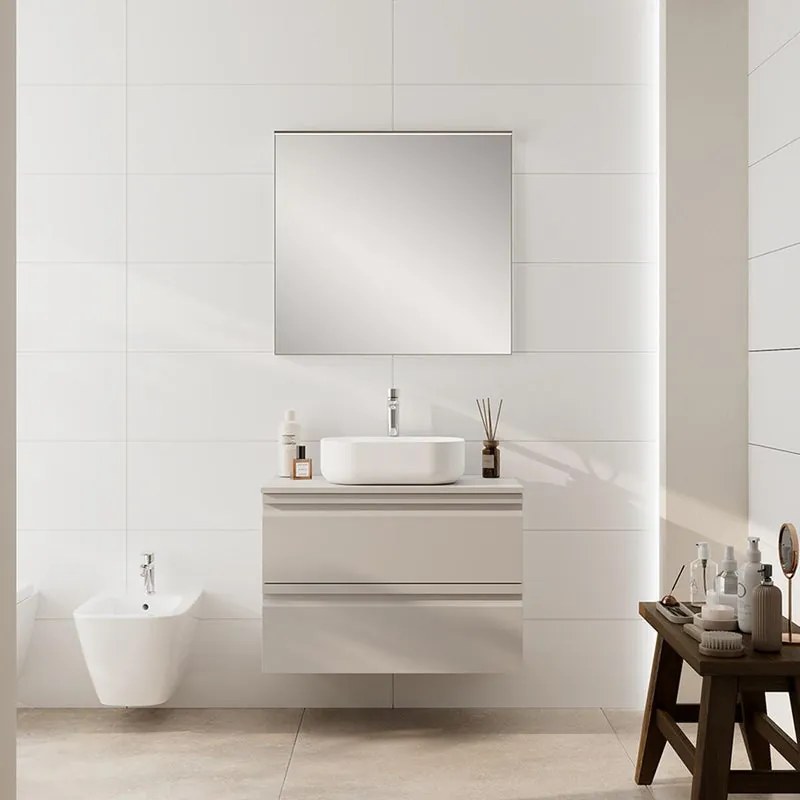 Mobile da bagno sospeso con top Pull L80 H57 P46,5 cm taupe