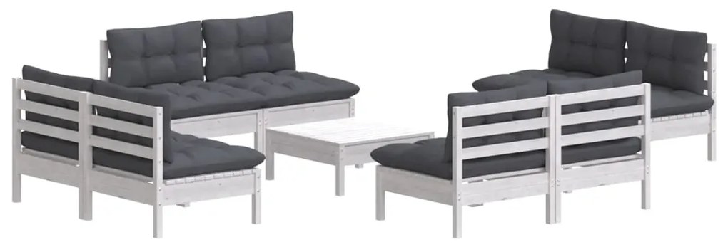 Set divani da giardino 9 pz e cuscini antracite legno di pino
