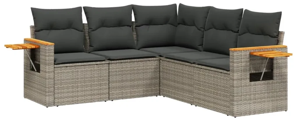 Set divano da giardino 5 pz con cuscini grigio in polyrattan