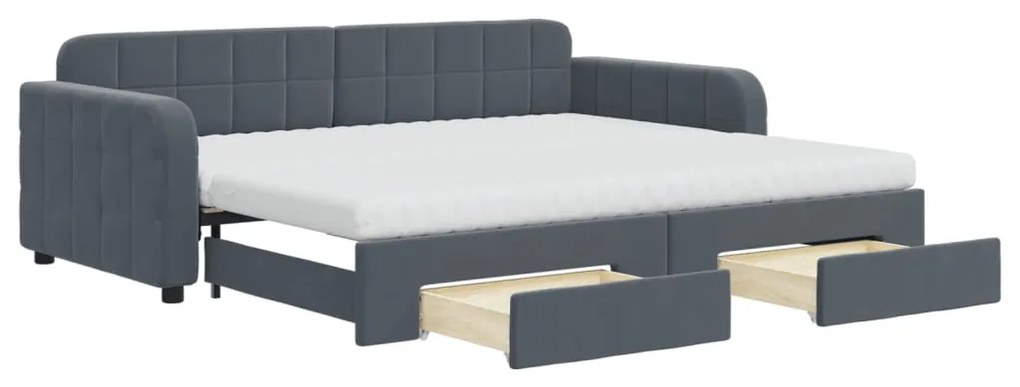 Divano letto estraibile cassetti grigio scuro 90x200cm velluto