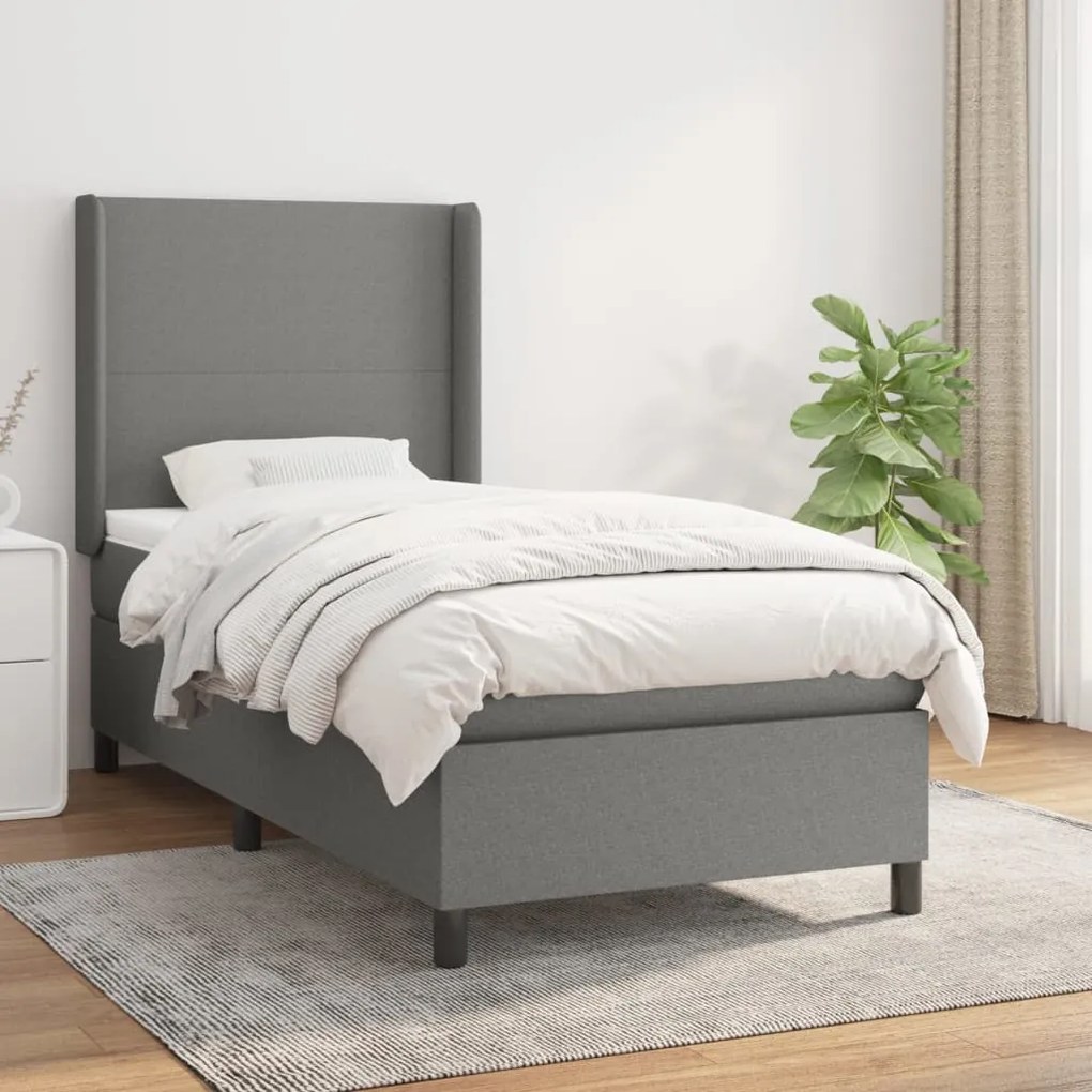 Giroletto A Molle Con Materasso Grigio Scuro 80x200 Cm Tessuto /