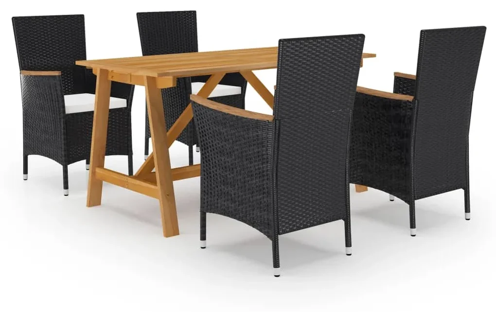 Set da pranzo da giardino 5 pz con cuscini nero