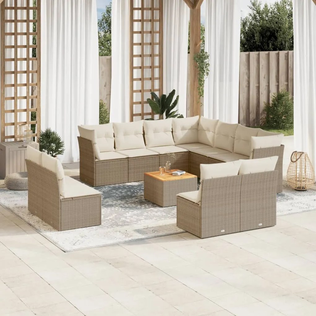 Set divani da giardino 12 pz con cuscini beige in polyrattan