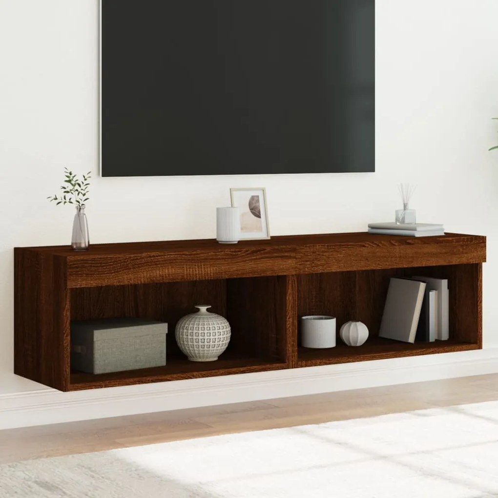 Mobili Porta Tv Con Luci Led 2 Pz Rovere Marrone 60x30x30 Cm /