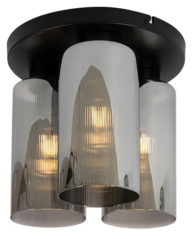 Plafoniera Art Déco nera con vetro fumé 3 luci - Laura