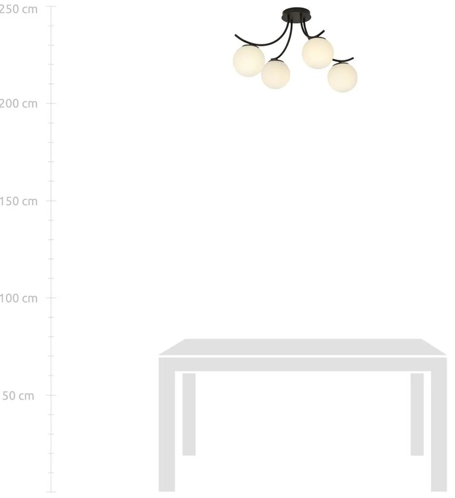 Lampadario da Soffitto in Acciaio e Vetro BOSTON 4 Nero 4xE14