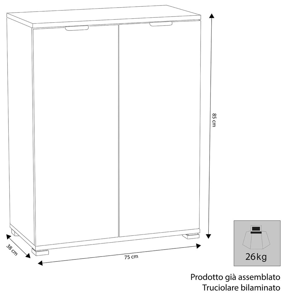 MITO - armadietto con 2 ante cm 75 x 38 x 85 h