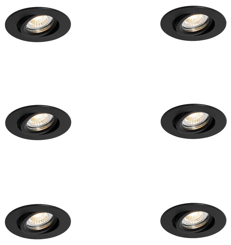 Set di 6 faretti da incasso neri orientabili 6,5 cm LED incluso IP54 Ultra Slim - Pupil