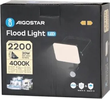 Aigostar - Riflettore LED con sensore LED/20W/230V 4000K IP65 nero