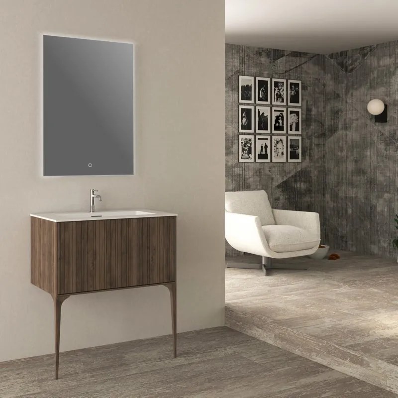 Mobile da bagno sospeso sotto lavabo Domino di Baden Haus L 80 x H 43 x P 46 cm noce cannettato, 1 cassetto