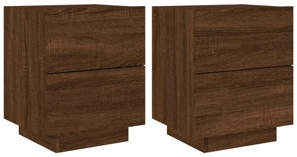 Comodini con luci led 2pz rovere marrone in legno multistrato