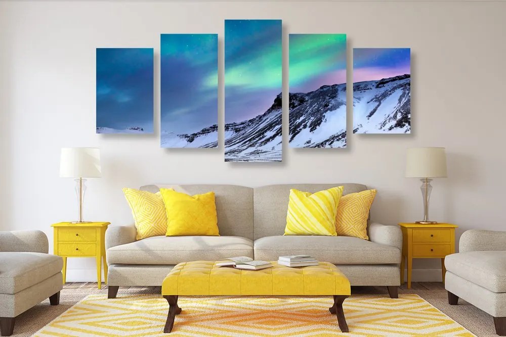 Quadri 5 pezzi – Aurora boreale norvegese