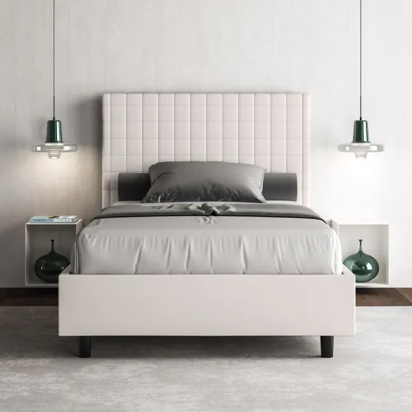 Letto contenitore imbottito 140x200 similpelle bianco Sunny