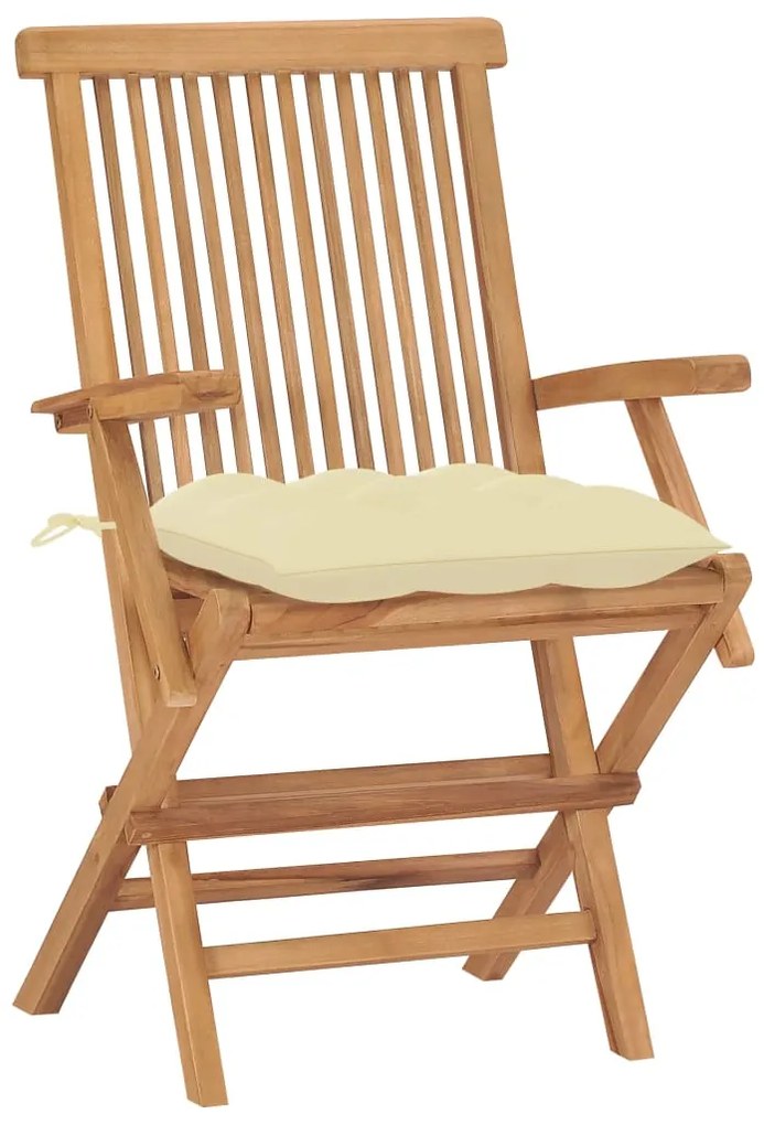 Sedie da giardino 2 pz cuscini bianco crema in massello di teak