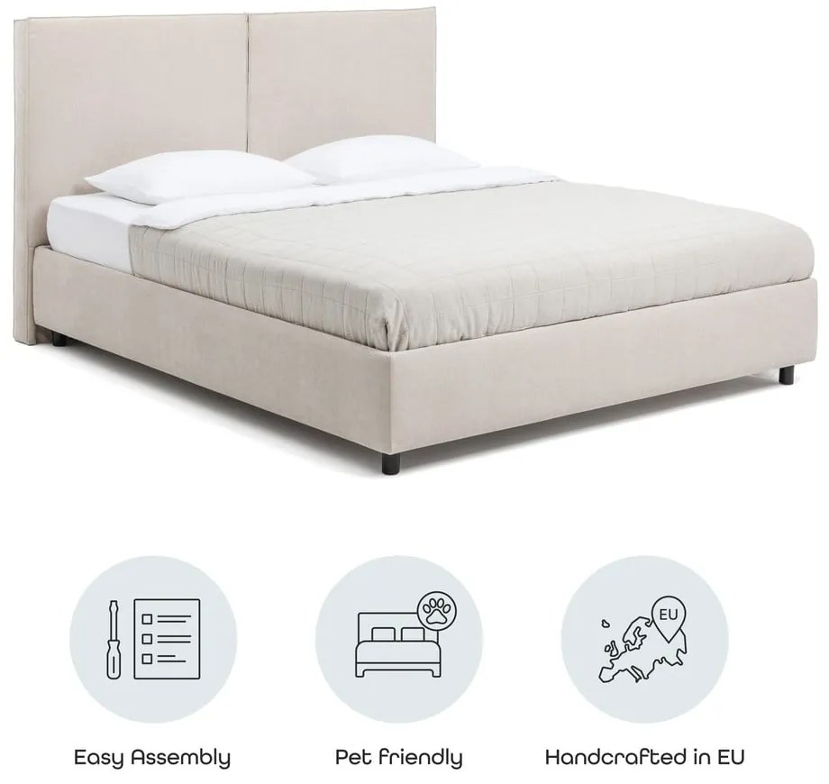 Letto matrimoniale imbottito beige con contenitore con rete inclusa 180x200 cm Myra Bold – Bonami Selection