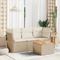 Set Divano da Giardino 4 pz con Cuscini Beige in Polyrattan 3223468