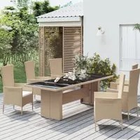 Tavolo da Giardino Piano Vetro Beige Polyrattan Vetro Temperato 319557