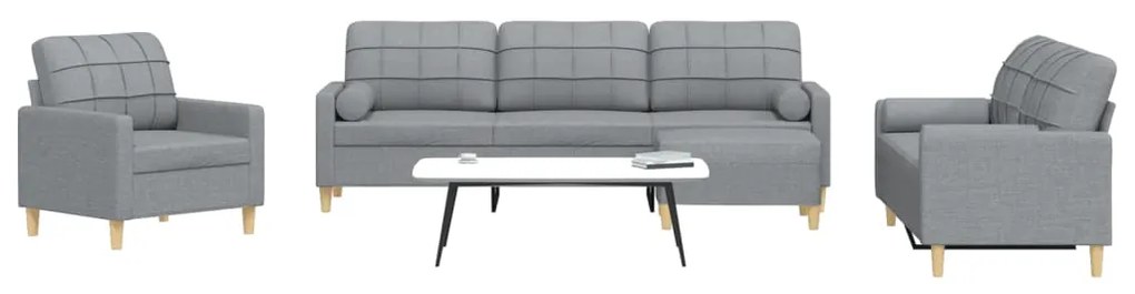 Set Divani 4 Pz Con Poggiapiedi E Cuscini Grigio Chiaro Tessuto /