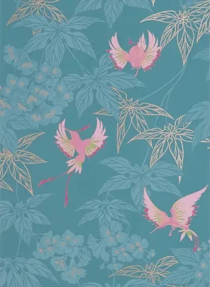 Osborne & Little Carta da parati Grove Garden - Teal / Pink