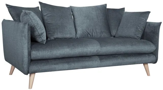 Divano scandinavo 3 posti in tessuto velluto grigio-blu e legno chiaro OLYMPIA