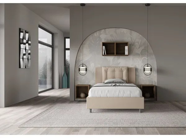 Letto una piazza e mezza contenitore imbottito 120x200 similpelle tortora Annalisa