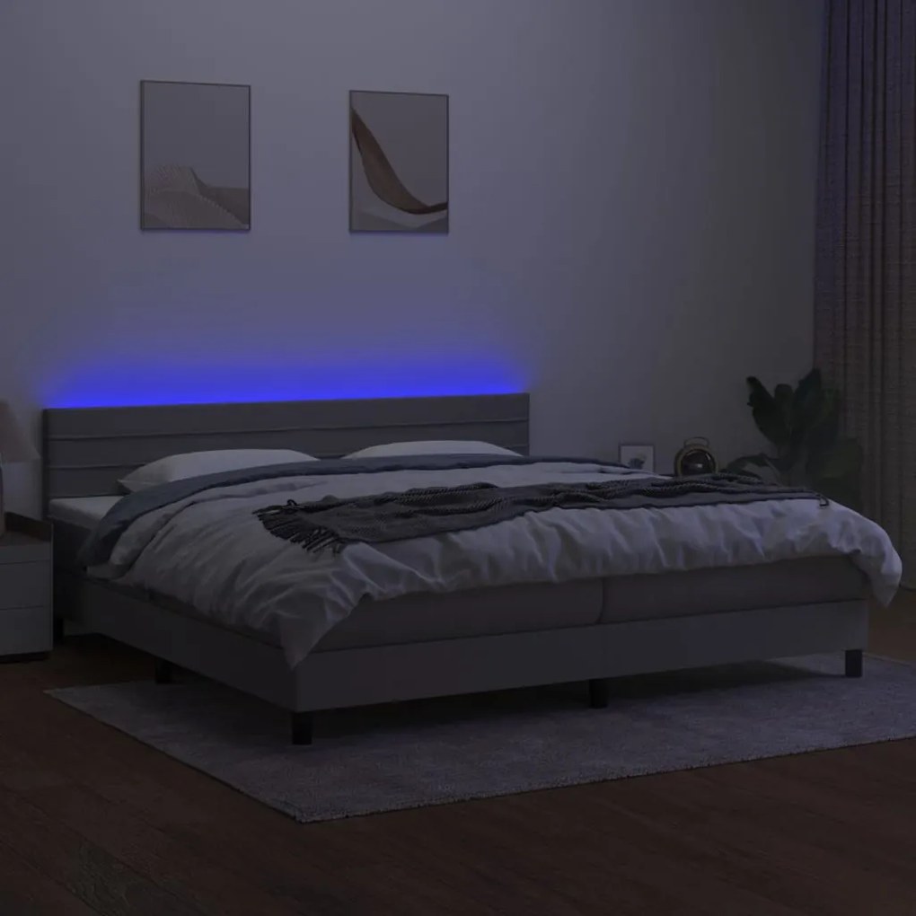 Letto a Molle Materasso e LED Grigio Chiaro 200x200 cm Tessuto