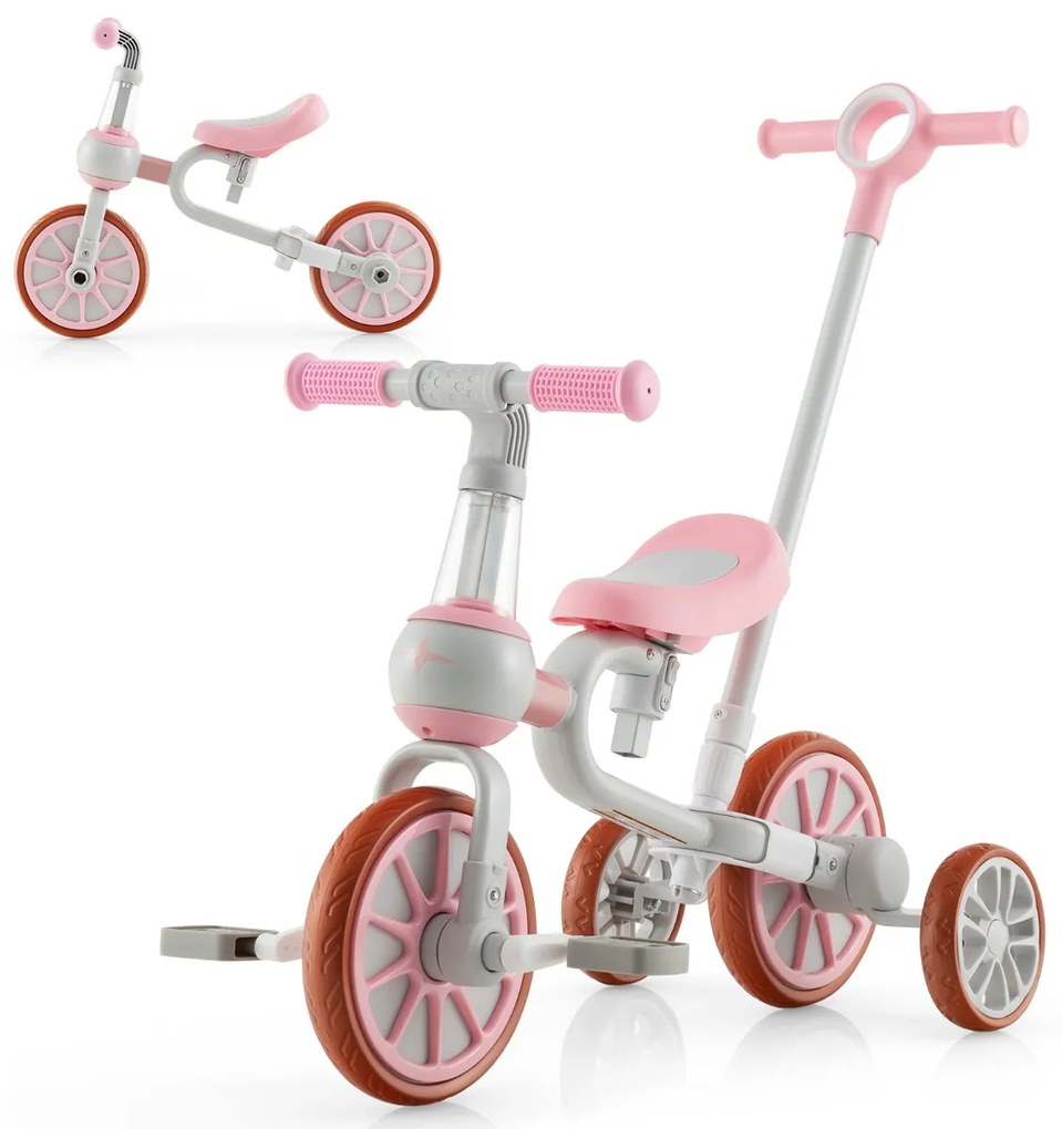 Costway Triciclo per bambini con maniglione altezza regolabile pedali rimovibili, Bici a 4 ruote 3 Colori