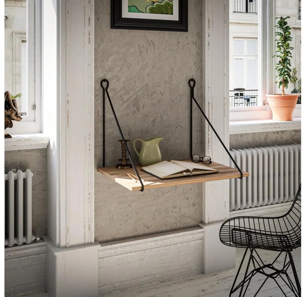 Tavolo da lavoro a parete TUNA 50x70 cm marrone/nero