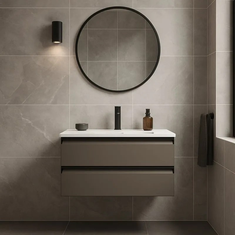 Mobile da bagno sospeso sotto lavabo L 79.5 x H 40 x P 45.5 cm grigio laccato opaco, 2 cassetti Fusion