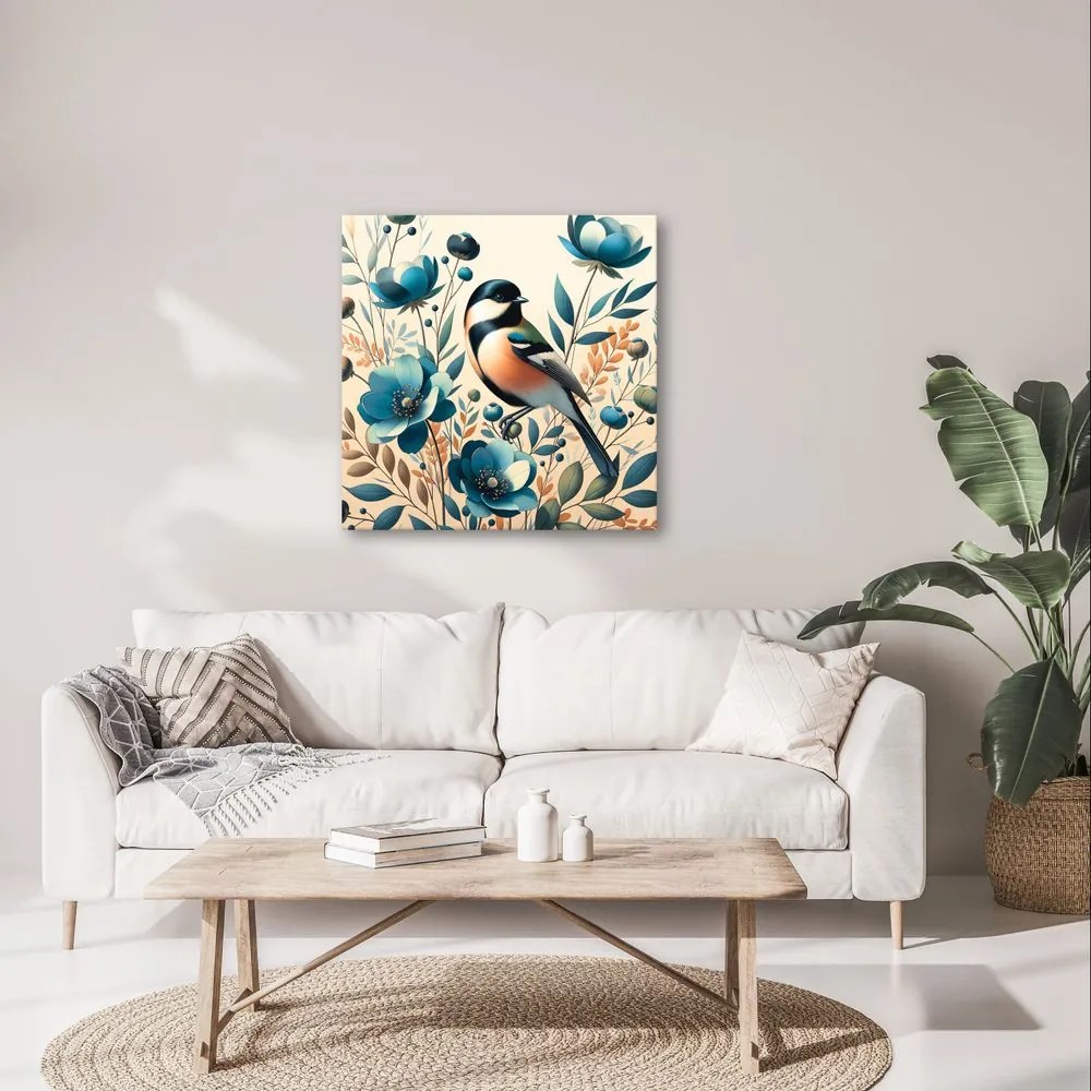 Quadro su tela – Cinciarella nel giardino fiorito