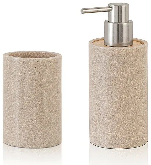 Set accessori bagno moderni beige in resina dispenser + portaspazzolini Sahara