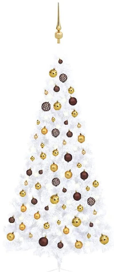 Set Albero Natale Artificiale A Metà Led Palline Bianco 210cm /