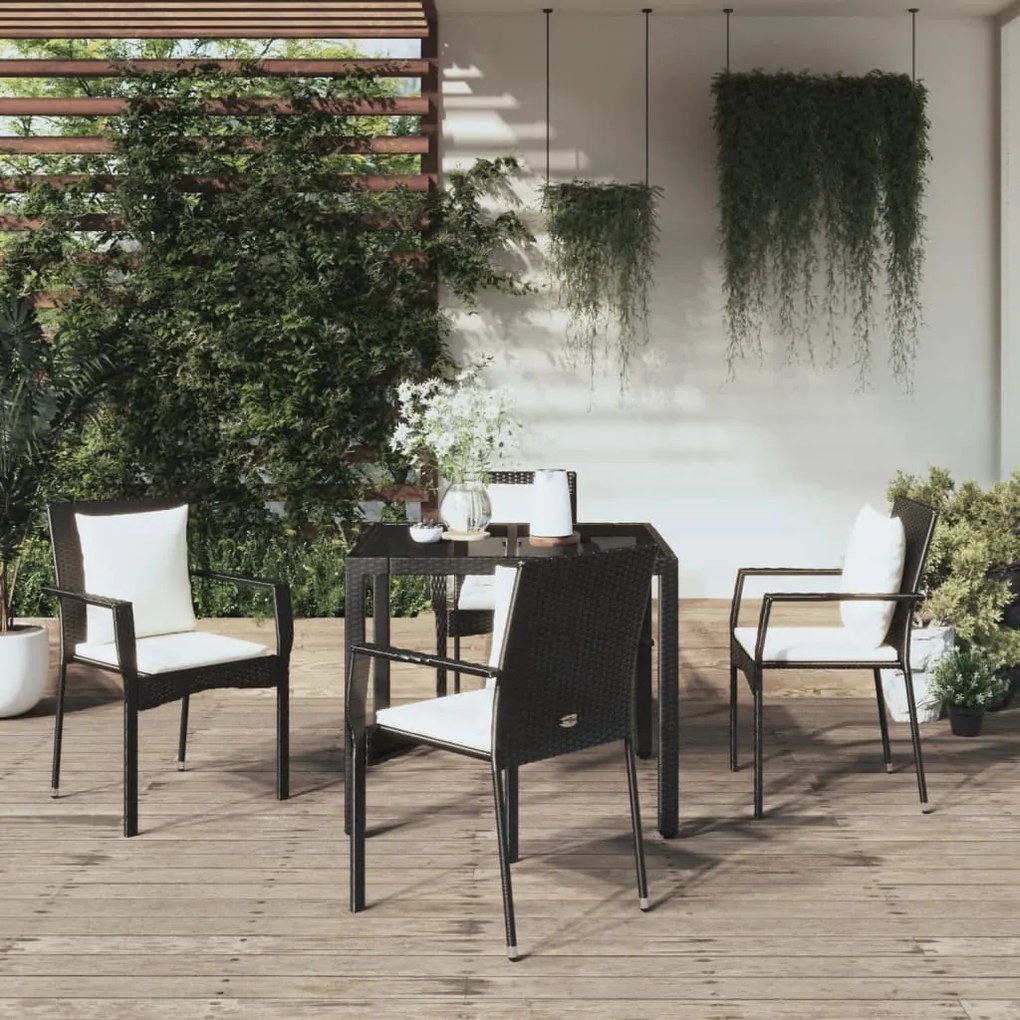 Set Da Pranzo Da Giardino 5 Pz Nero Con Cuscini İn Polyrattan /