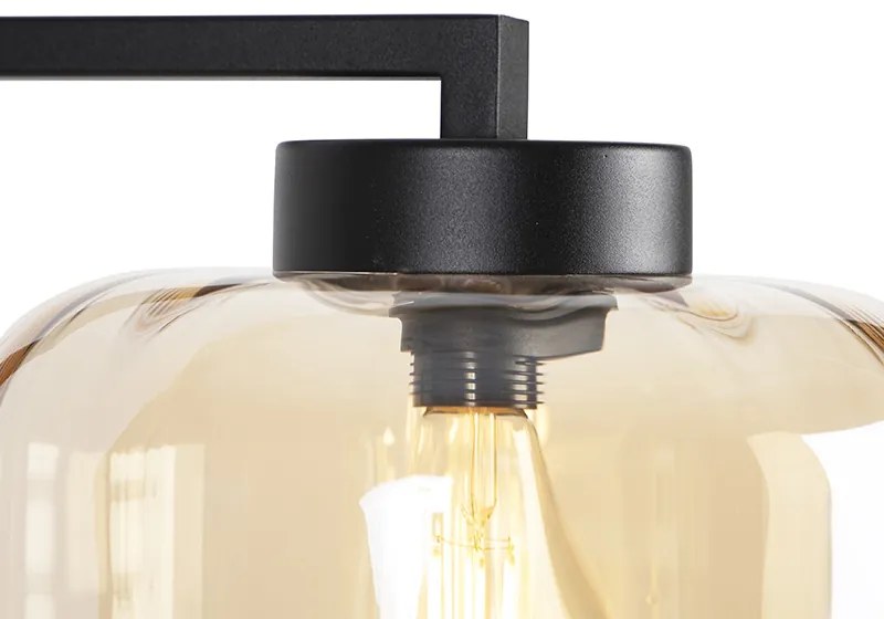 Lampada da terra di design nera con vetro ambrato - Qara Down