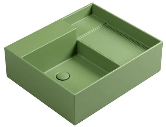 Lavabo da appoggio Nobu COLAVENE rettangolare in ceramica L 60 x H 21 x P 50 cm verde opaco piletta non inclusa