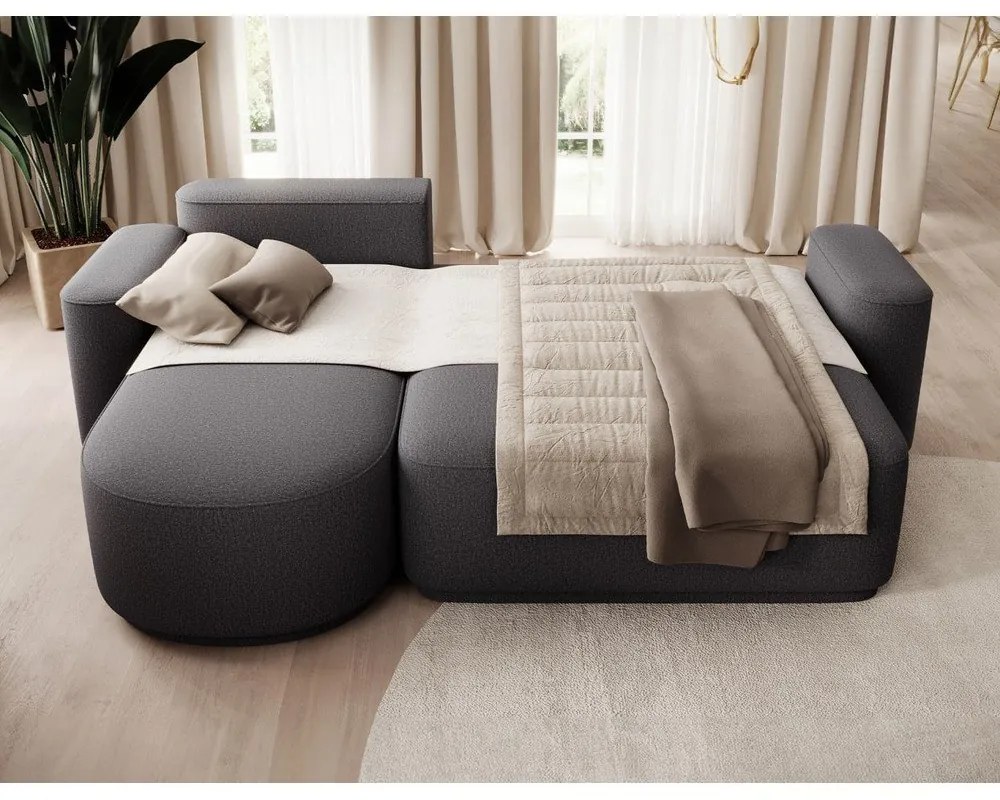 Divano angolare grigio scuro allungabile/con contenitore (con penisola a sinistra/con chaise lounge) e rivestimento in ciniglia Aurumm – ELTAP