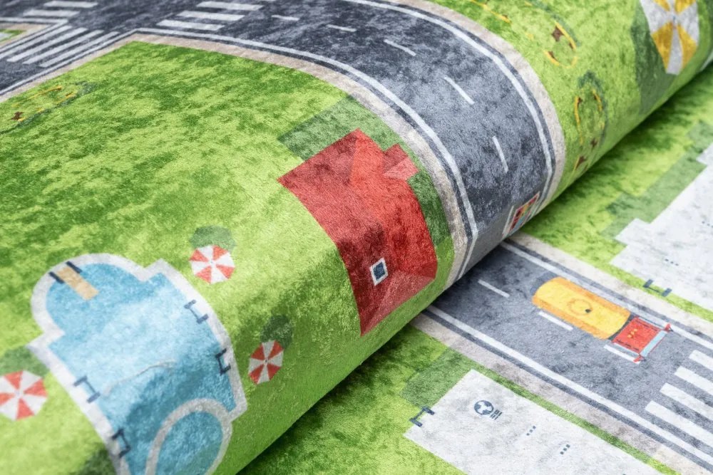 Tappeto per bambini con motivo di città verde Larghezza: 80 cm | Lunghezza: 150 cm