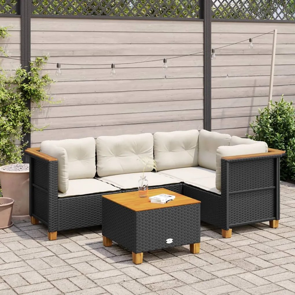 Set divani da giardino 5 pz con cuscini in polyrattan nero