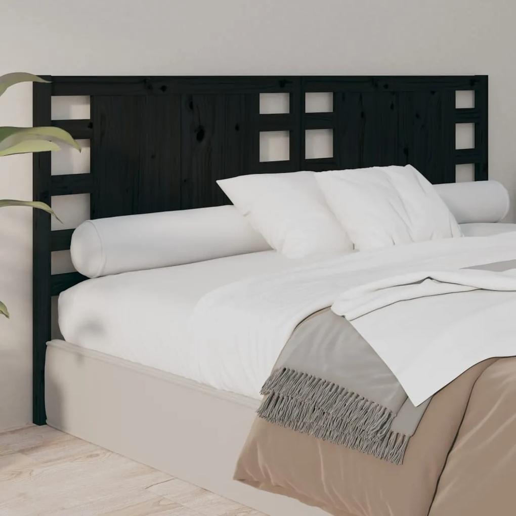 Testiera per letto nera 186x4x100 cm in legno massello di pino