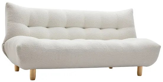 Divano letto scandinavo 3 posti in tessuto effetto lana bouclé bianco e legno chiaro YUMI