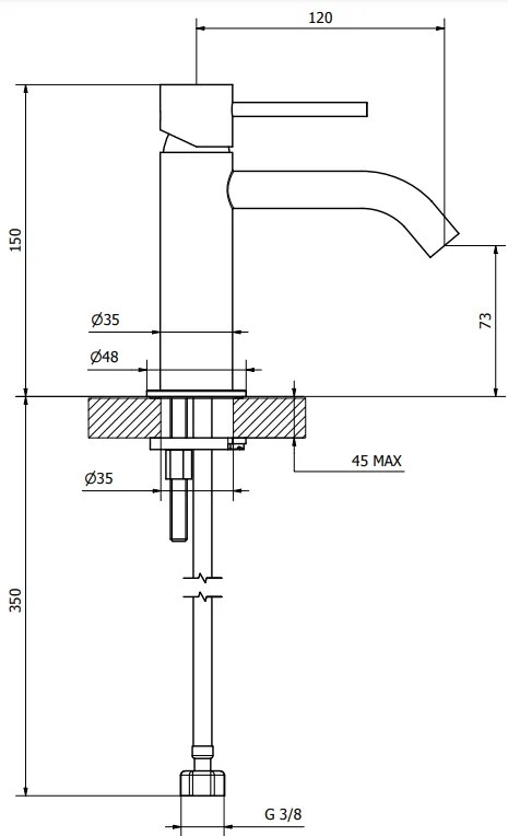 Miscelatore monocomando lavabo con scarico click clack cromo lucido JABIL 25