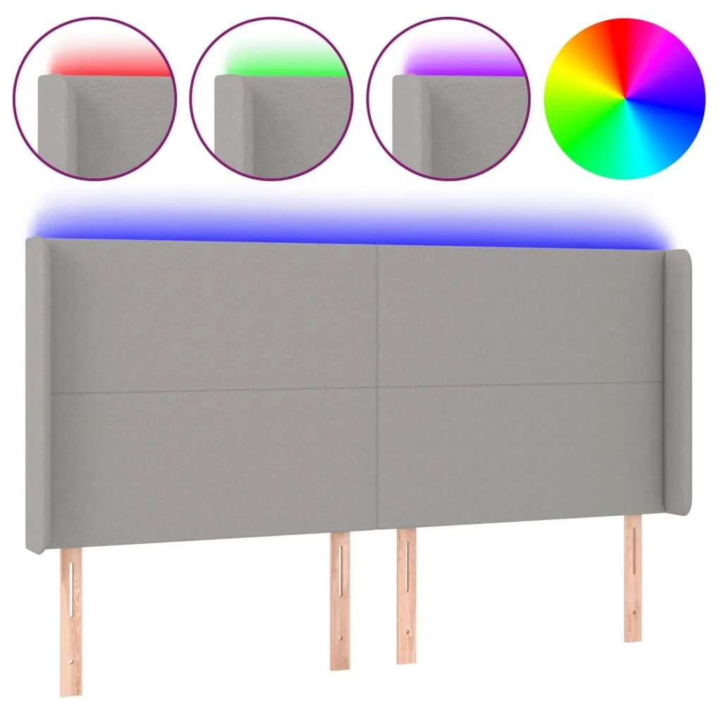 Testiera a led grigio chiaro 203x16x118/128 cm in tessuto