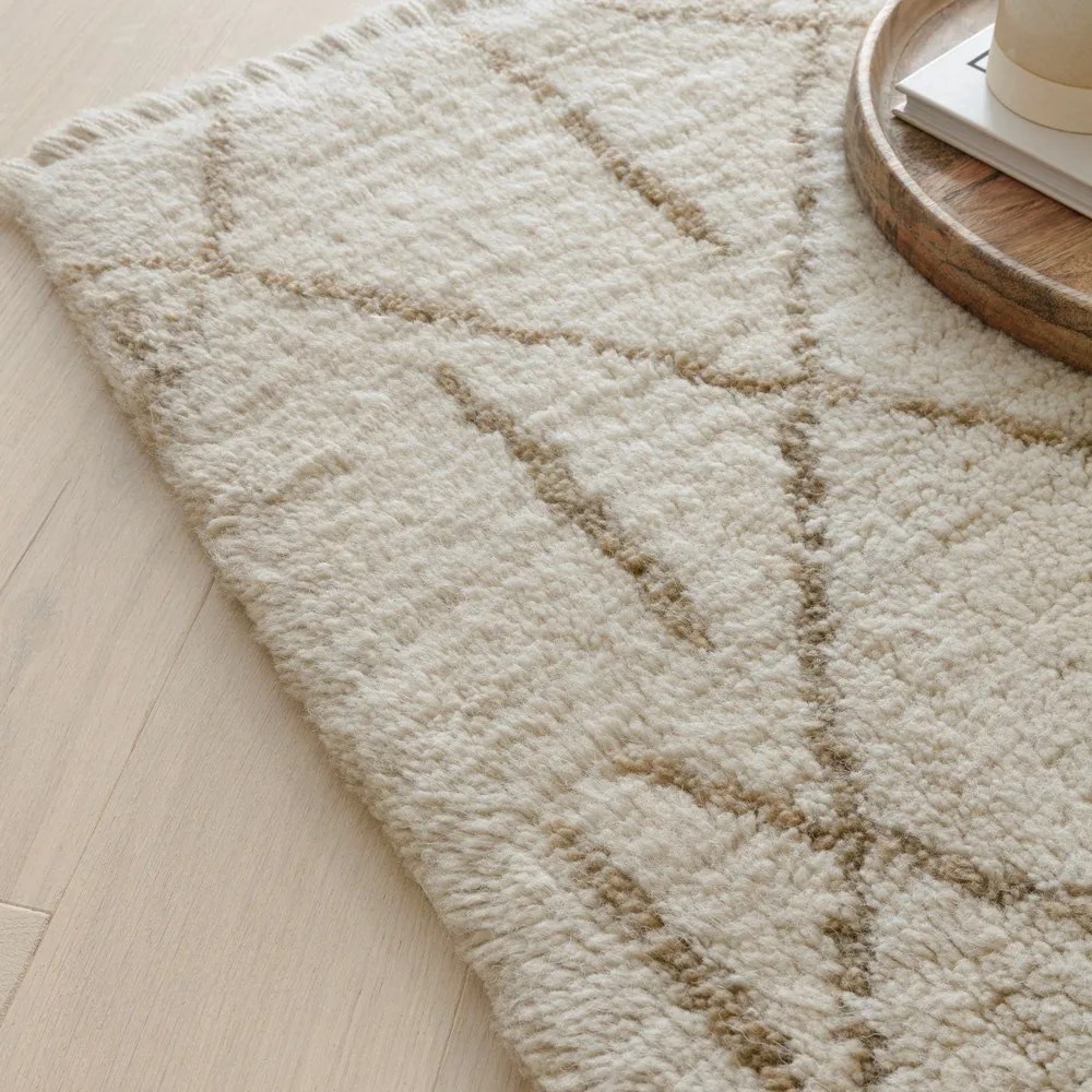 Tappeto in lana lavabile e tessuto crema 160x230 cm Azera Crosshatch - Asiatic Carpets