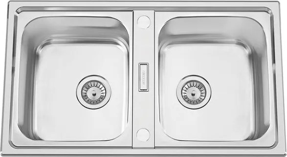 Lavello semincasso 2 vasche in inox argento RODI Urban 86 BB L 86 x L 50 cm, reversibile