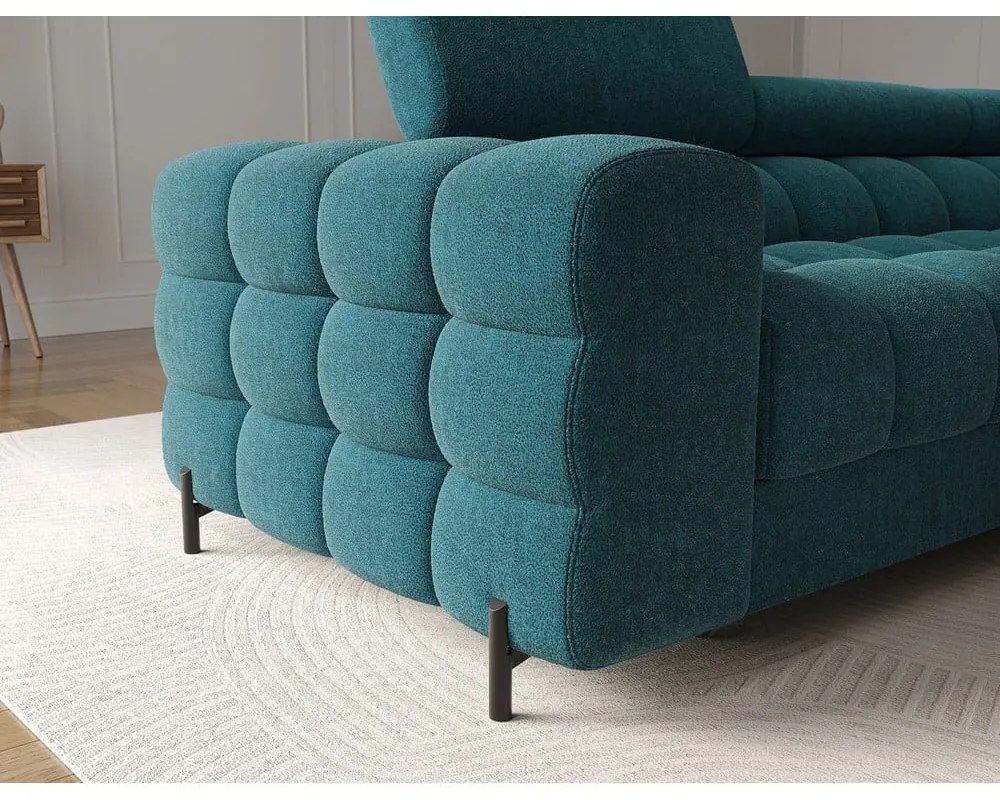 Divano angolare blu allungabile/con contenitore (con penisola a destra/con chaise lounge) con rivestimento in bouclé Felro – ELTAP